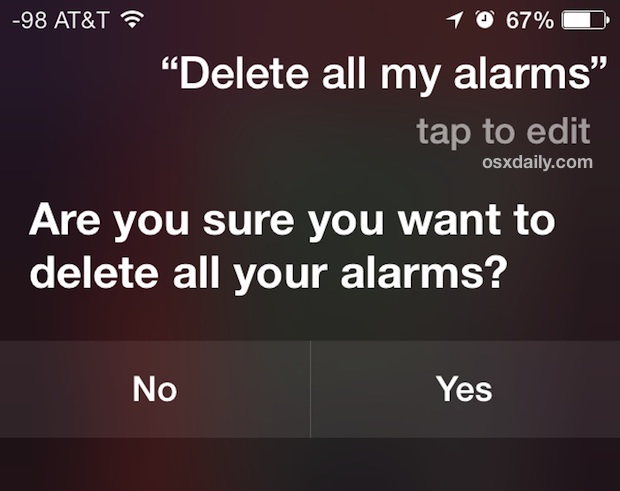 Delete all alarms on the iPhone with Siri