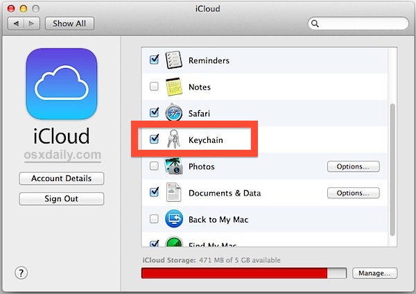 Enable iCloud Keychain in Mac OS X