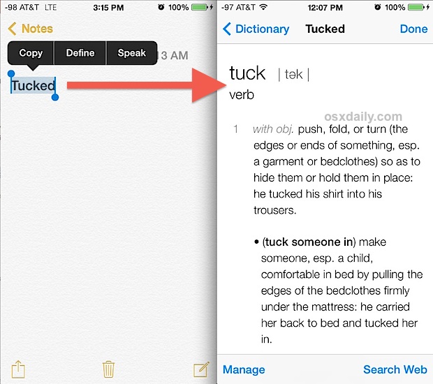 Improved dictionary with expanded definitions in iOS