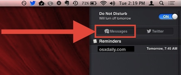 Starting a new message conversation from Notifications panel in Mac OS X