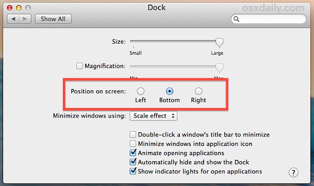 Change the Position of the Dock in Mac OS X