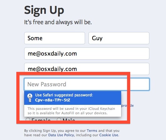 Safari generated password for iCloud Keychain