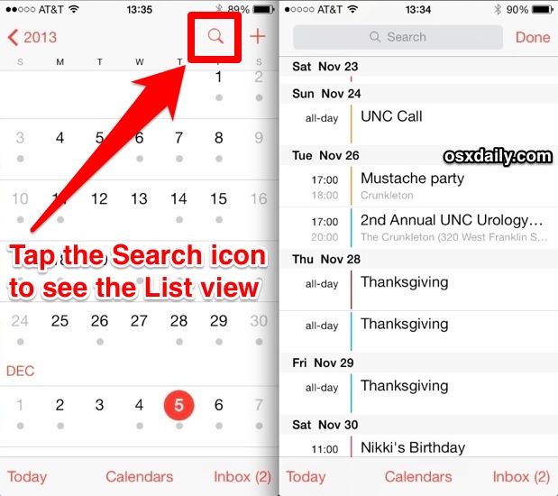 How To Show The Events List View In Calendar For Ios 7 Osxdaily