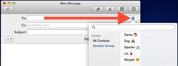 iCloud Contacts Mail compose window in Mac OS X