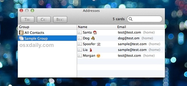 Quick Address Panel in Mail app for OS X