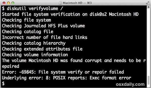 Repair Disk from the Command Line