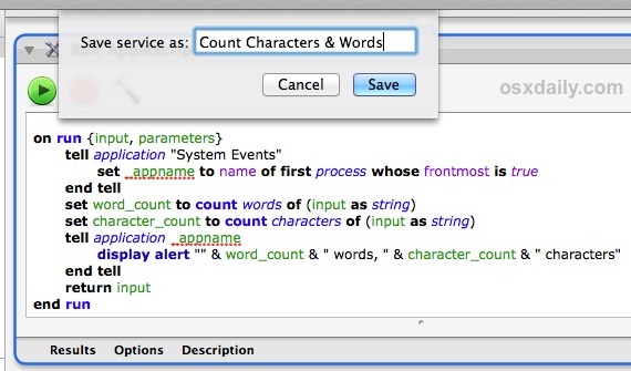Save Service as Word and Character counter