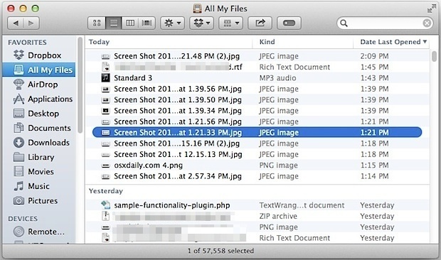 Date Last Opened Sorting in All my Files of OS X Finder