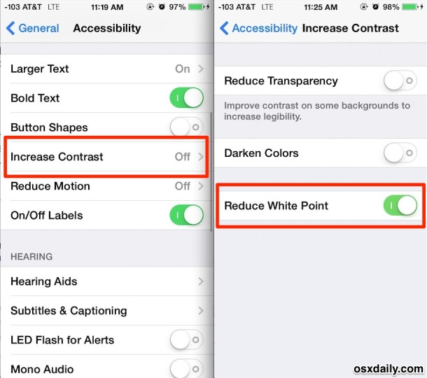 Use "Reduce White Point" in iOS