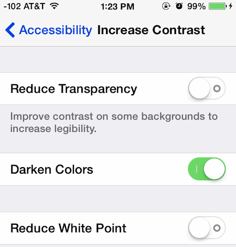 iOS Darken Colors ON vs OFF