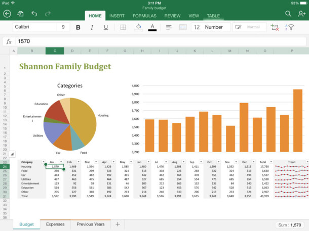 Microsoft Excel para iPad