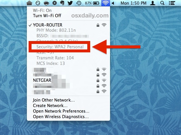 See Wi-Fi Security Encryption type of connected router from Mac OS X