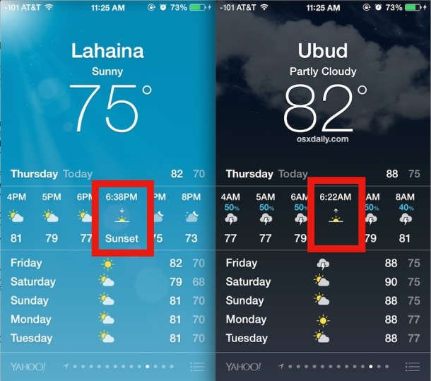 Sunset and Sunrise times on the iPhone weather app