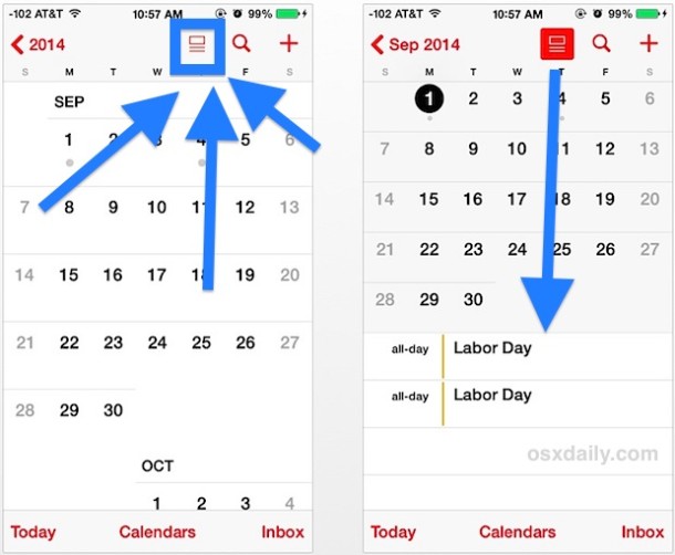 Access the Calendar List View for Specific Dates on iPhone with iOS