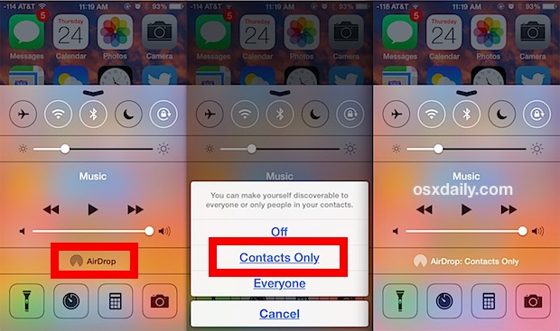 Set AirDrop to be Contacts Only for iOS