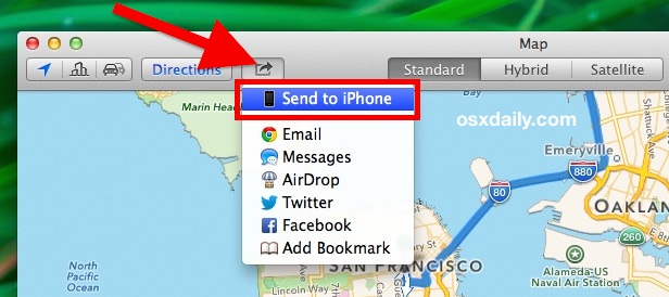 Send Maps from the Mac to iPhone