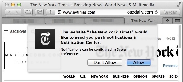 Push Notification Request in Safari for Mac OS X