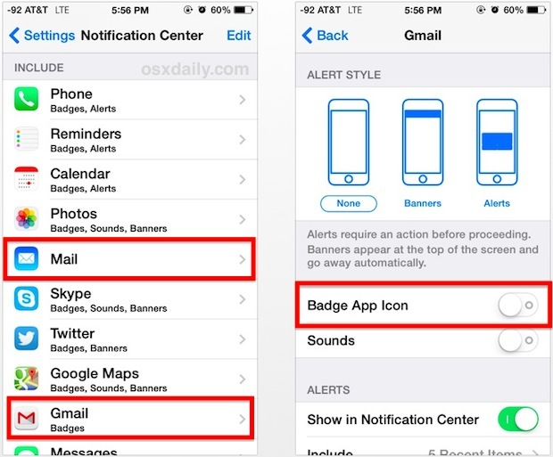 unreal mail number icon ios settings
