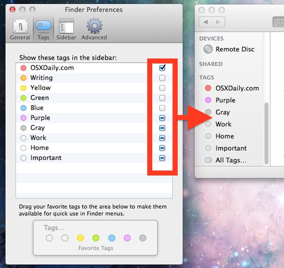 Control panel to hide and show specific Tags in Mac Sidebar
