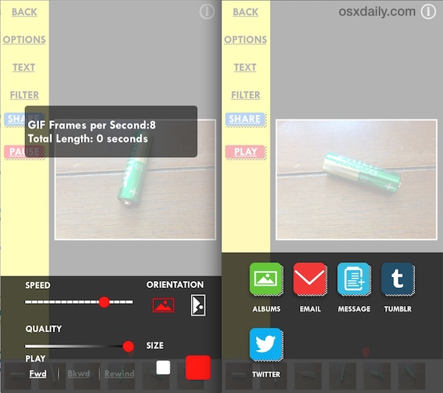 Adjust animated GIF speed and quality then save it on an iPhone