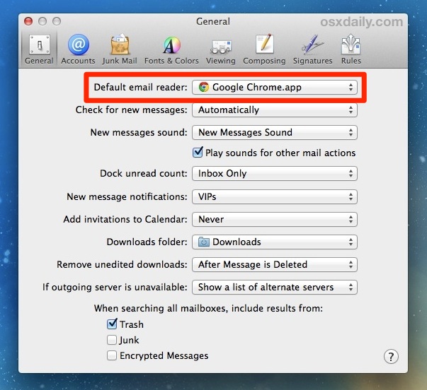 Change the Default Mail Client in Mac OS X to another app or service