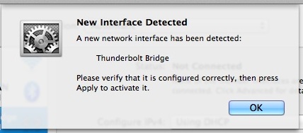 New Interface Detected - Thunderbolt Bridge