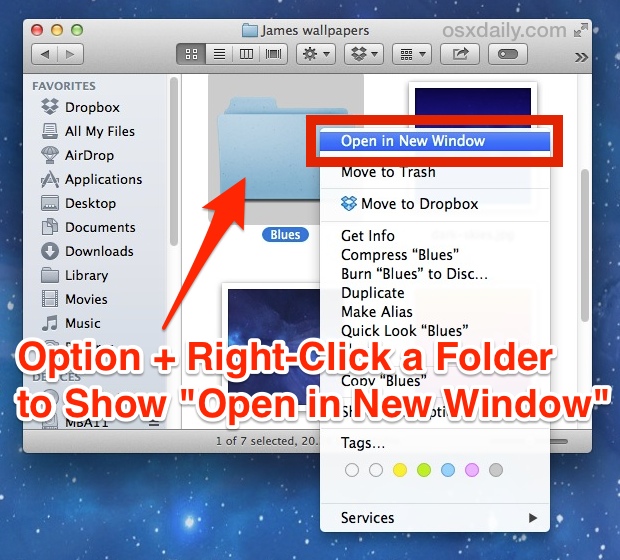 Open folder in New Window through the Finder in Mac OS X