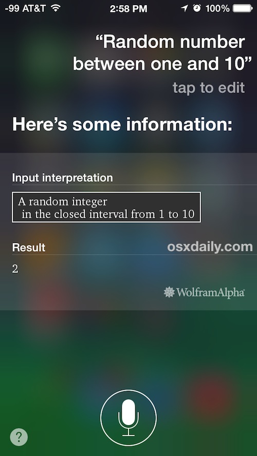 Random number in a defined range with Siri