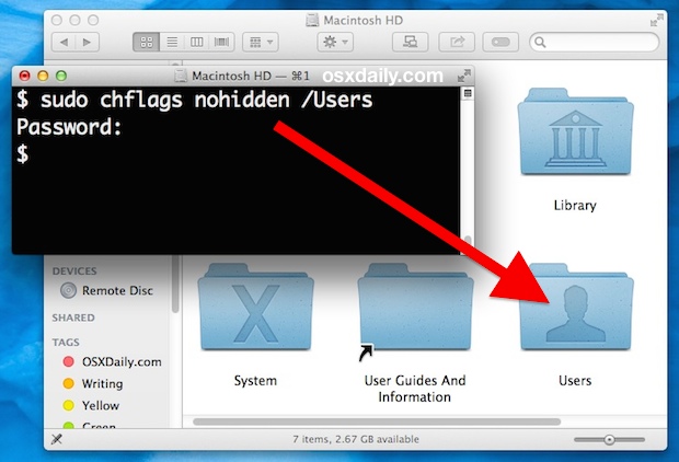 Show Users folder on Mac OS X