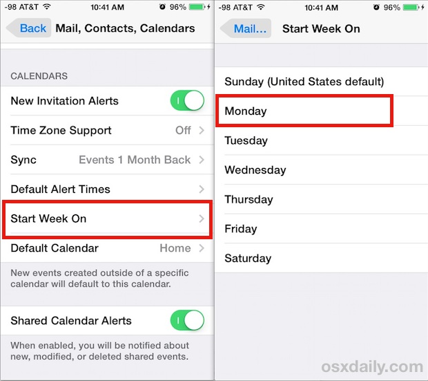 Start the week on any day in Calendar for iOS