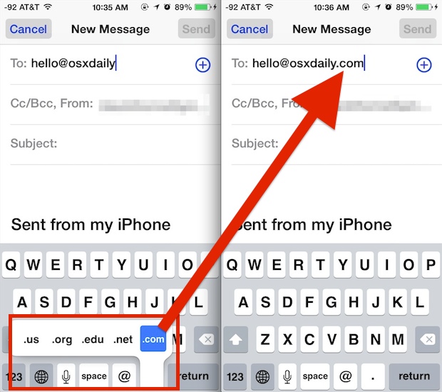 Automatically type an Email TLD to complete an address faster in iOS