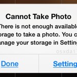 Cannot Take Photo - not enough available storage error message on iPhone