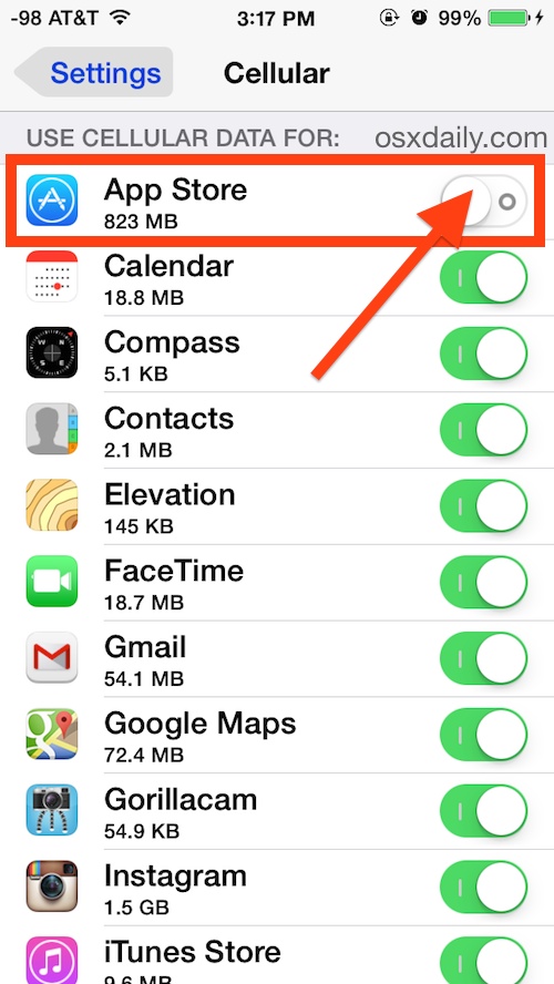 Disabling cellular data usage for a specific app in iOS