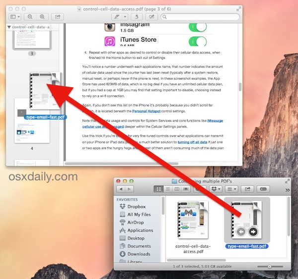 Drag and drop PDF files into the thumbnail drawer to join them together