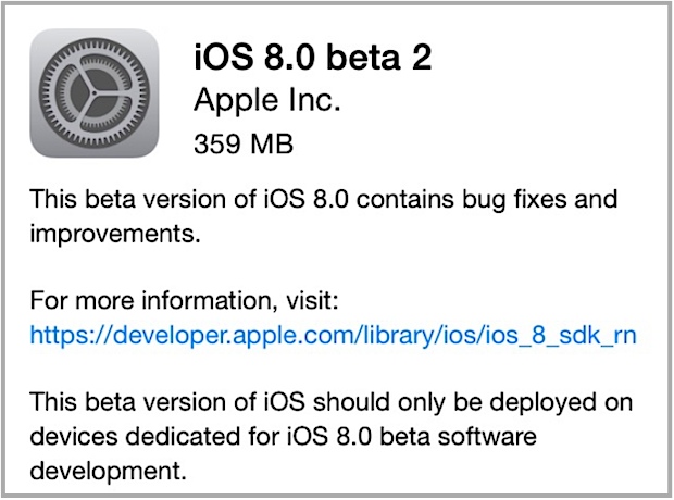 iOS 8 Beta 2 OTA Download