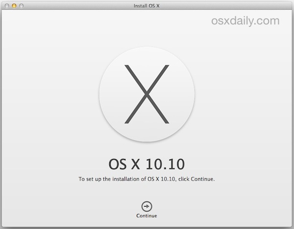 OS X 10.10 Installation Screen