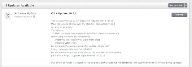 OS X 10.9.4 update in Mac App store