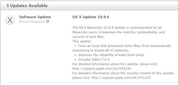 OS X 10.9.4 Mavericks update
