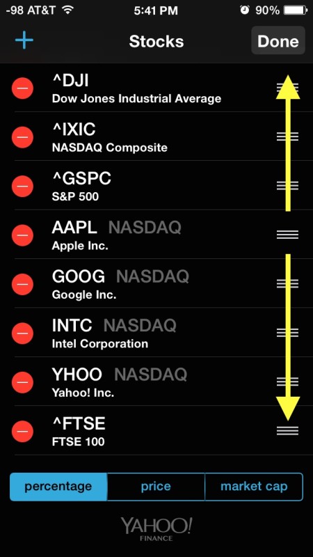 Reorder stocks on the iPhone Notification Center