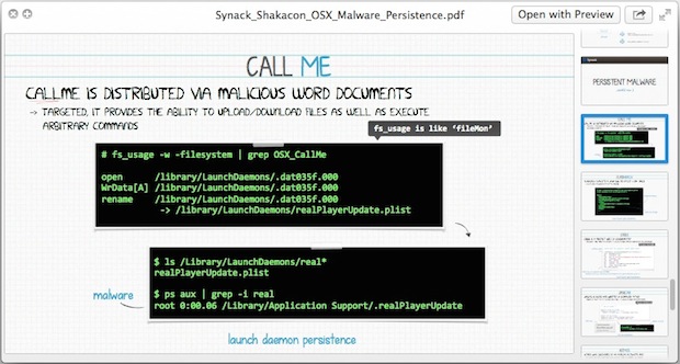 Synack Presentation on Understanding OS X Malware persistence