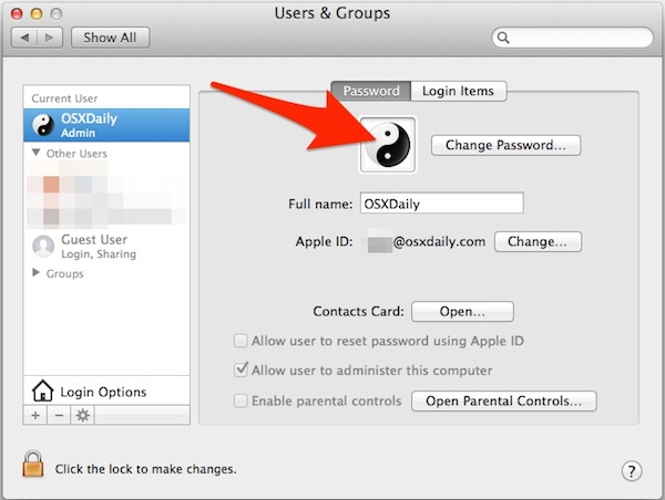 Изменение изображения профиля пользователя Mac