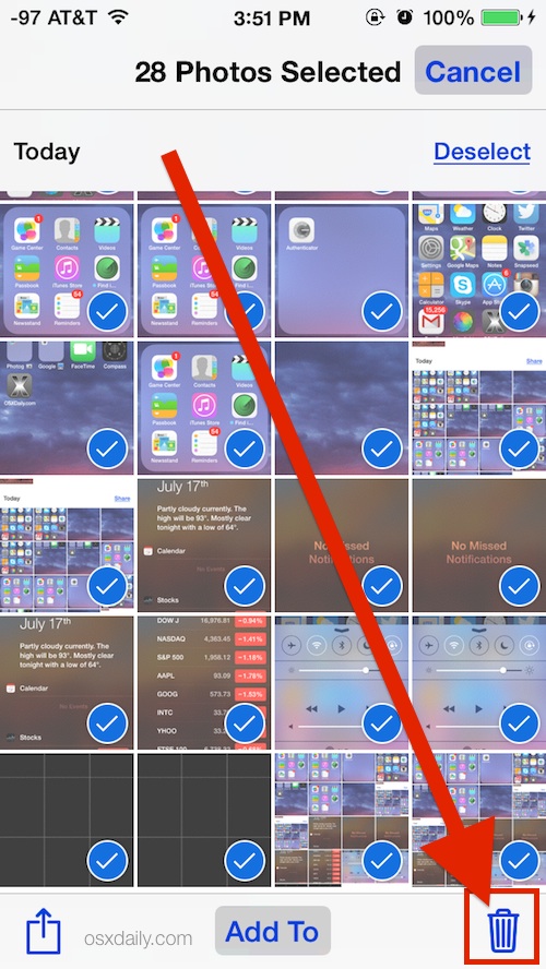 Tap the Trash icon to delete all the photos that have been selected on iPhone