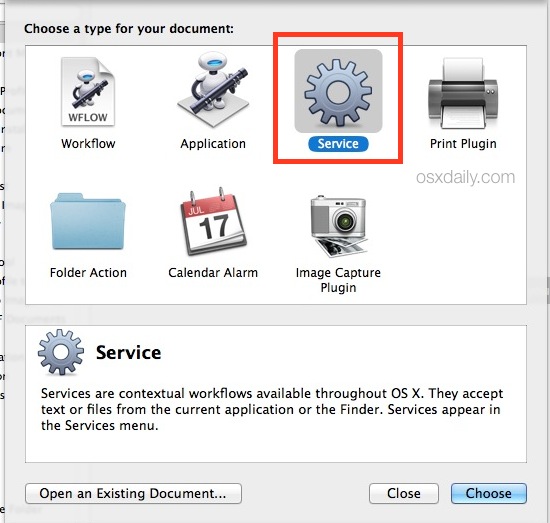 Create a new Service in Automator