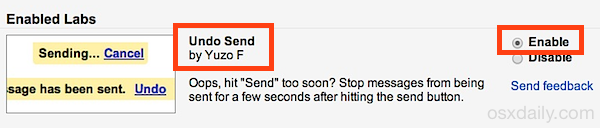 Enable an Undo Send option in Gmail