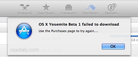 Failed to download Yosemite error message