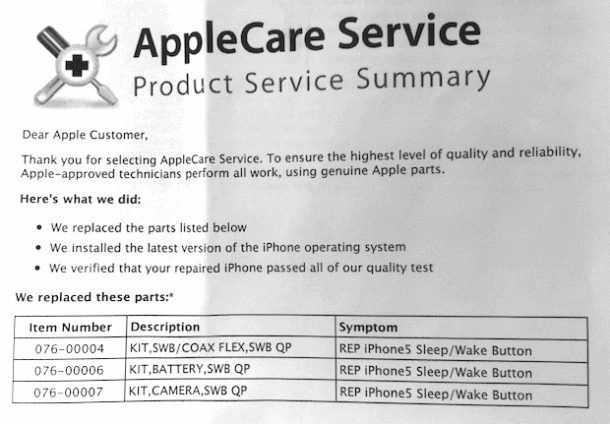 AppleCare Repair Summary for iPhone