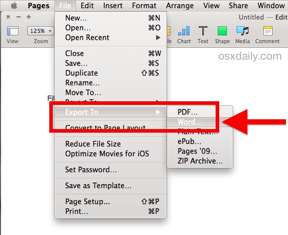 Pages Export as Word format
