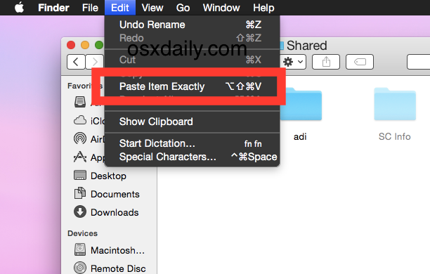 Paste Item Exactly to relocate a file while maintaining permissions in Mac OS X