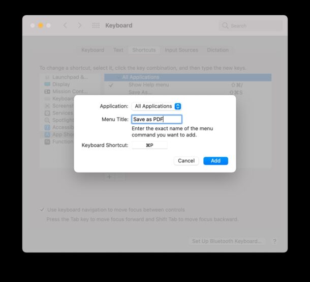 Save as PDF keyboard shortcut in macOS Monterey