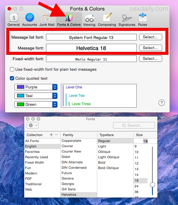 Change the Mail Font Size in Mac OS X